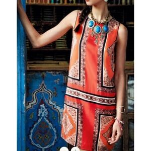 Anthropologie Maeve Dress Silk Sleeveless‎ Orange Print Bohemian Casual size 0